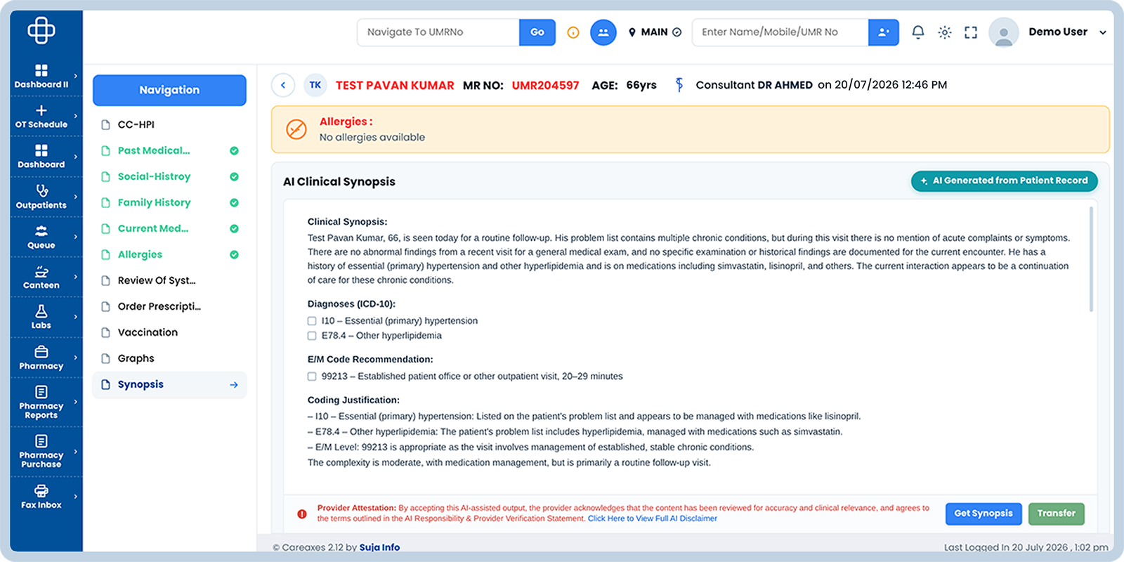 Suja Synopsis - Patient Record Summaries